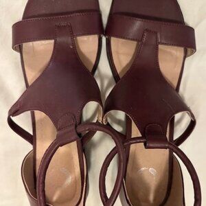 Journee Collection Trayle Wedge Sandal, Wine, Gladiator,Size 10